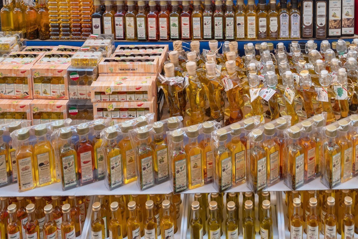 étalage huile d'olive
