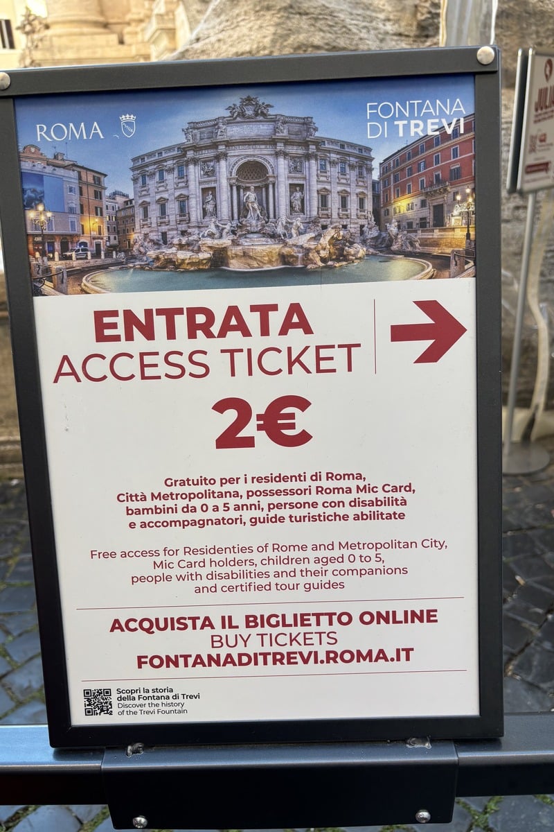 Panneau d'entrée avec le prix de 2€