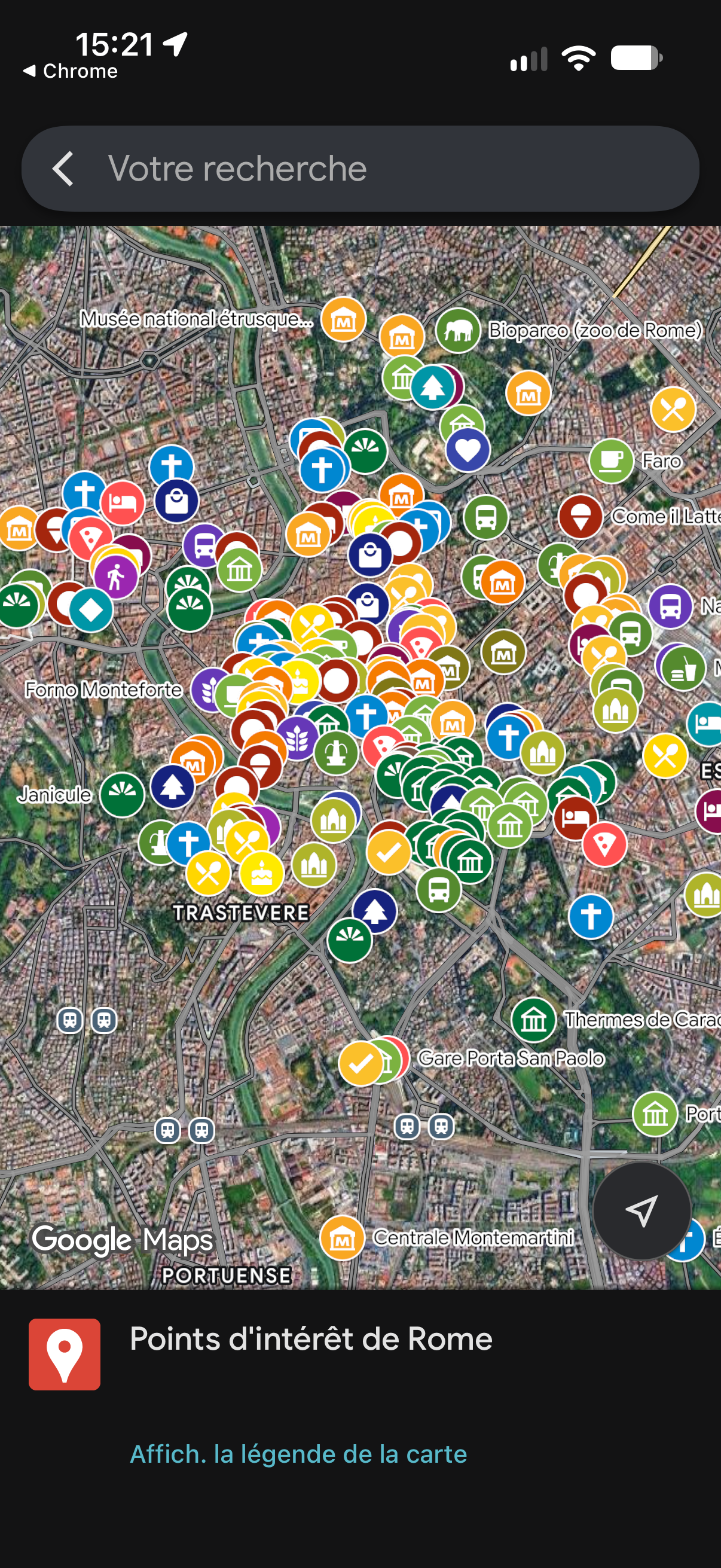 Screenshot des points sur la carte de Rome